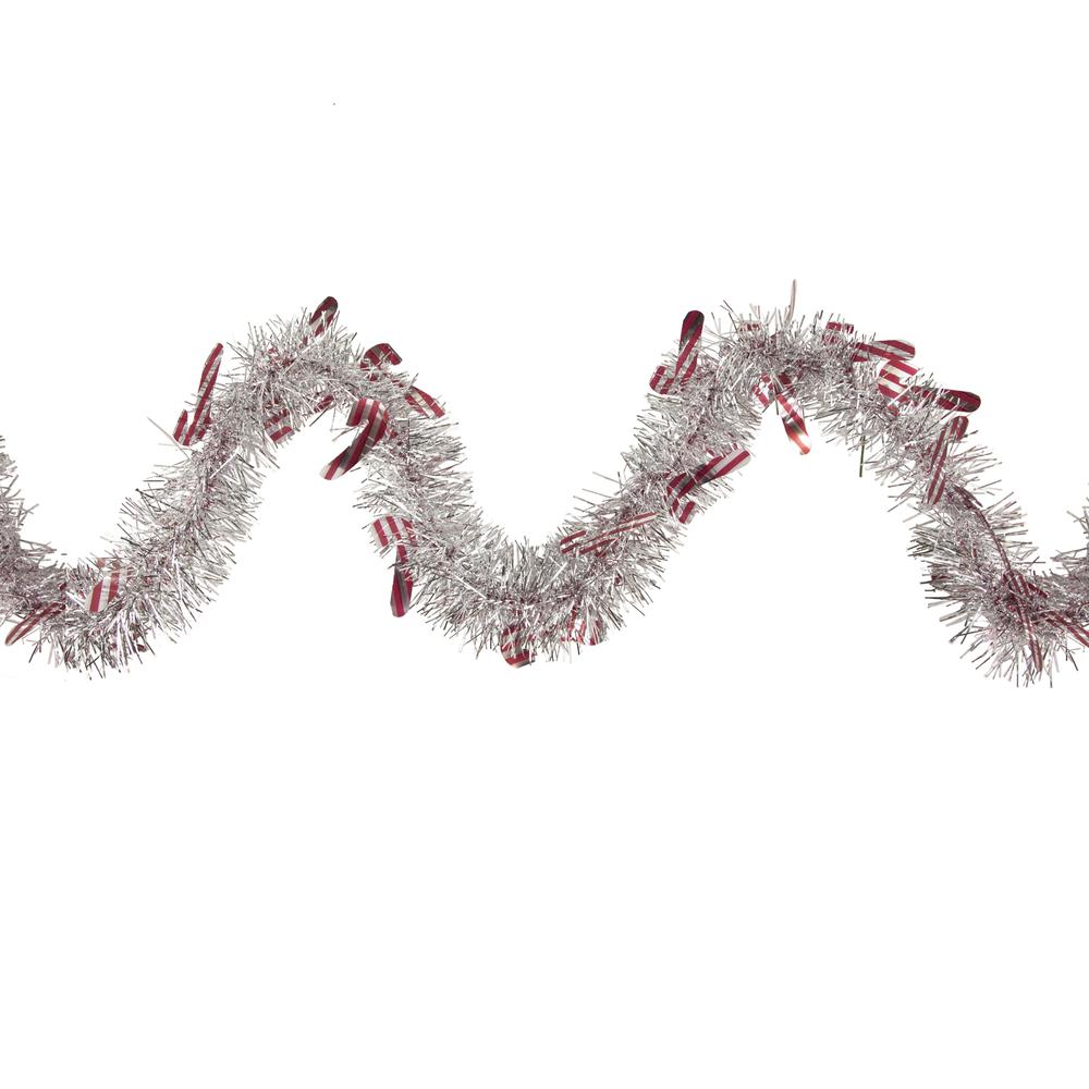 50' x 3" Silver Christmas Candy Cane Wrapped Tinsel Garland - Unlit. Picture 1