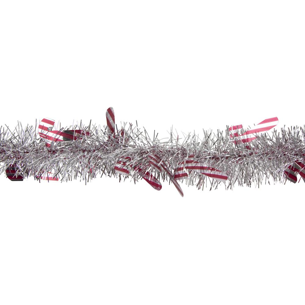 50' x 3" Silver Christmas Candy Cane Wrapped Tinsel Garland - Unlit. Picture 3