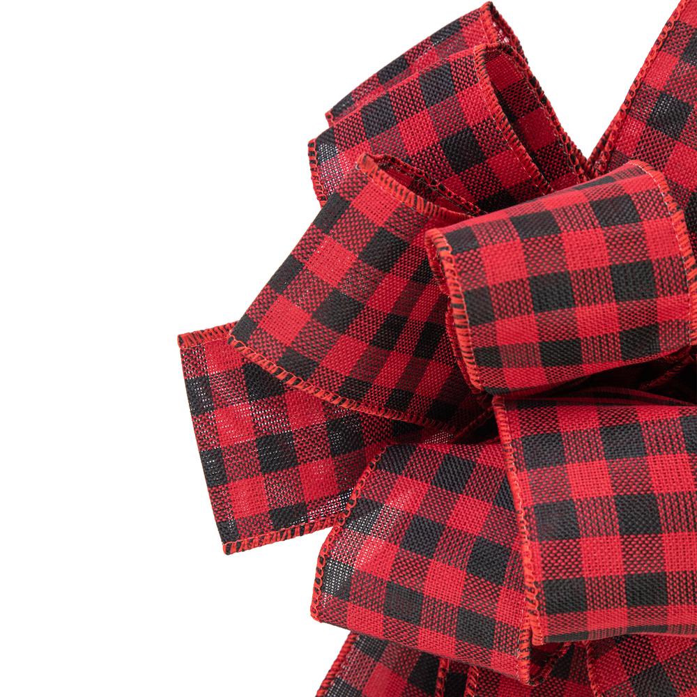 19" Buffalo Plaid Print 14 Loop Christmas Bow Tree Topper. Picture 3