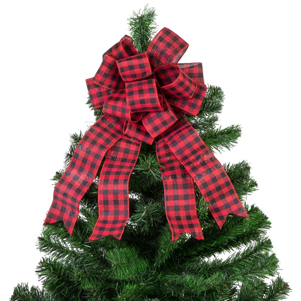 19" Buffalo Plaid Print 14 Loop Christmas Bow Tree Topper. Picture 7