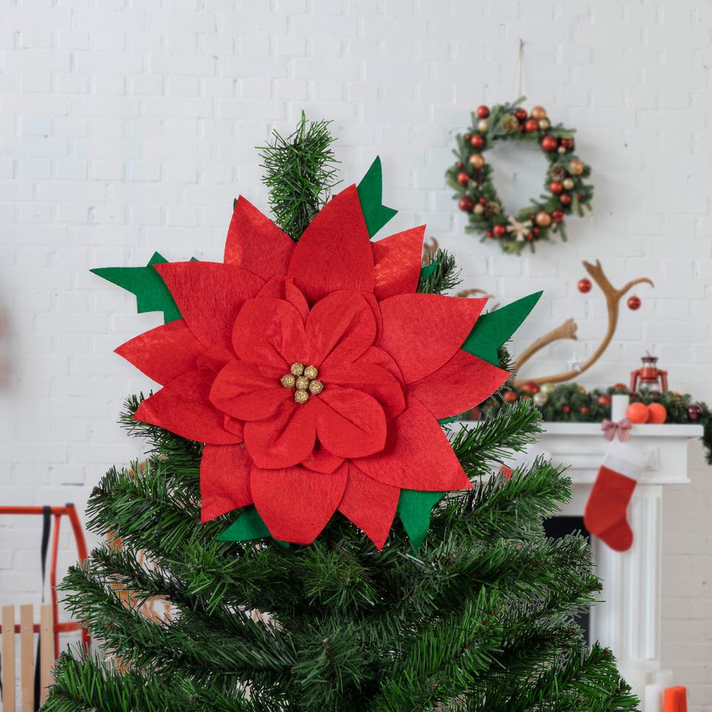 29" Red Poinsettia Tie-On Christmas Tree Topper  Unlit. Picture 2