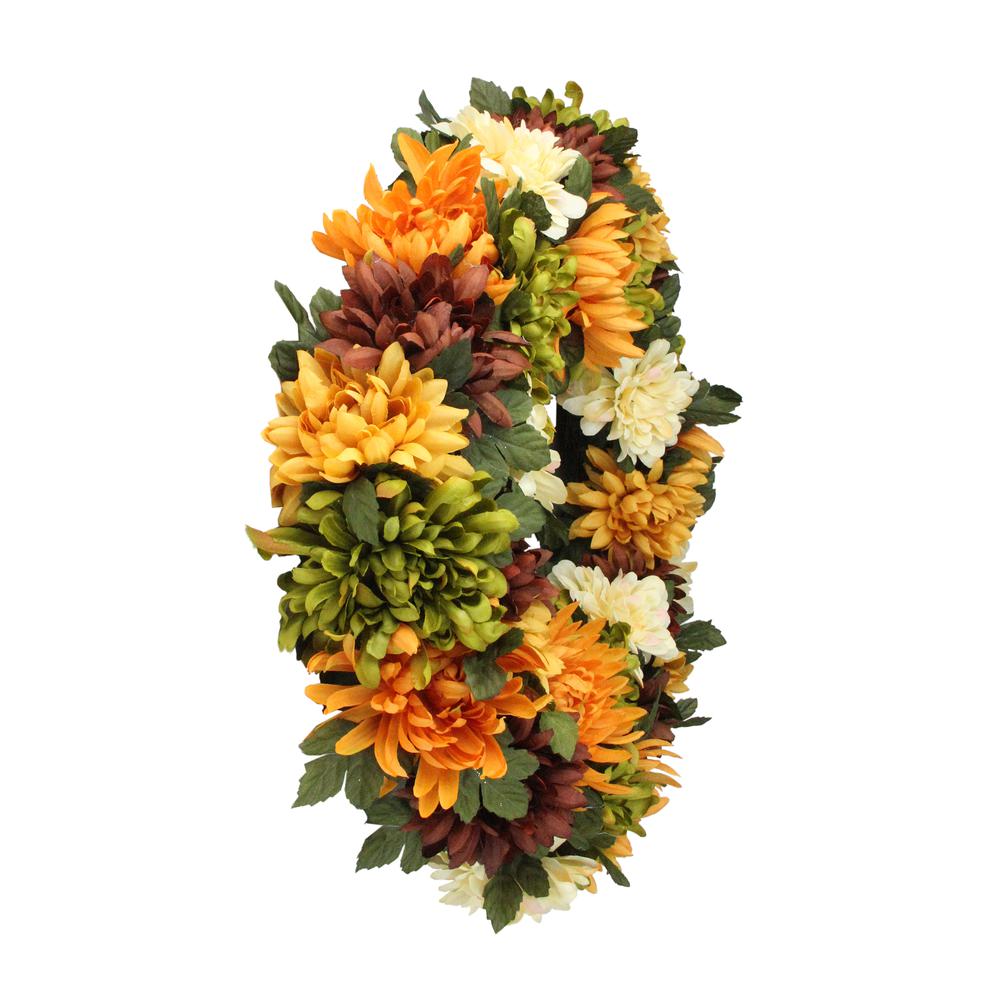 Autumn Orange and Green Chrysanthemum Artificial Thanksgiving Wreath - 19.5-Inch  Unlit. Picture 2
