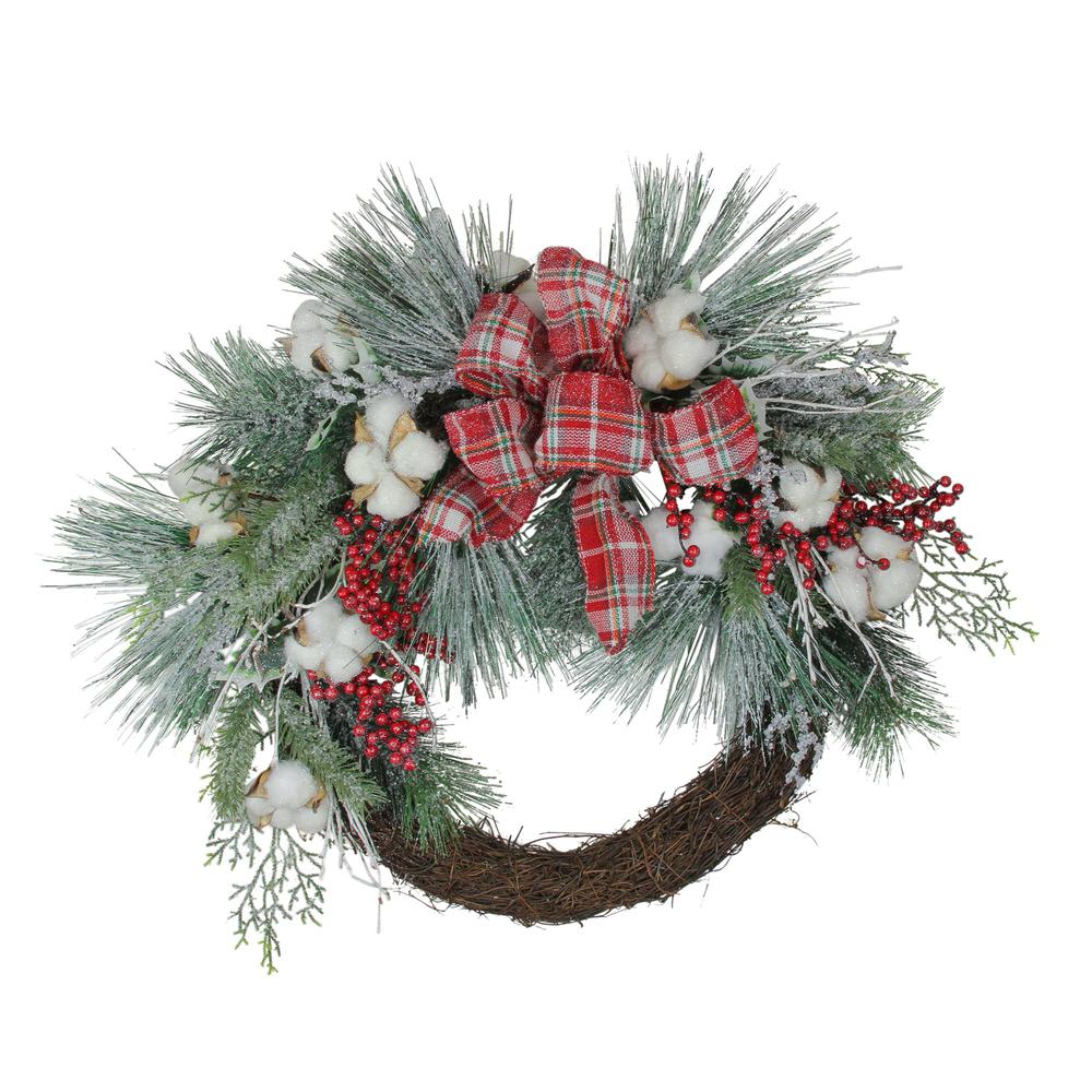 Holly Berry Red and Green Artificial Christmas Wreath - 24-Inch  Unlit. Picture 2