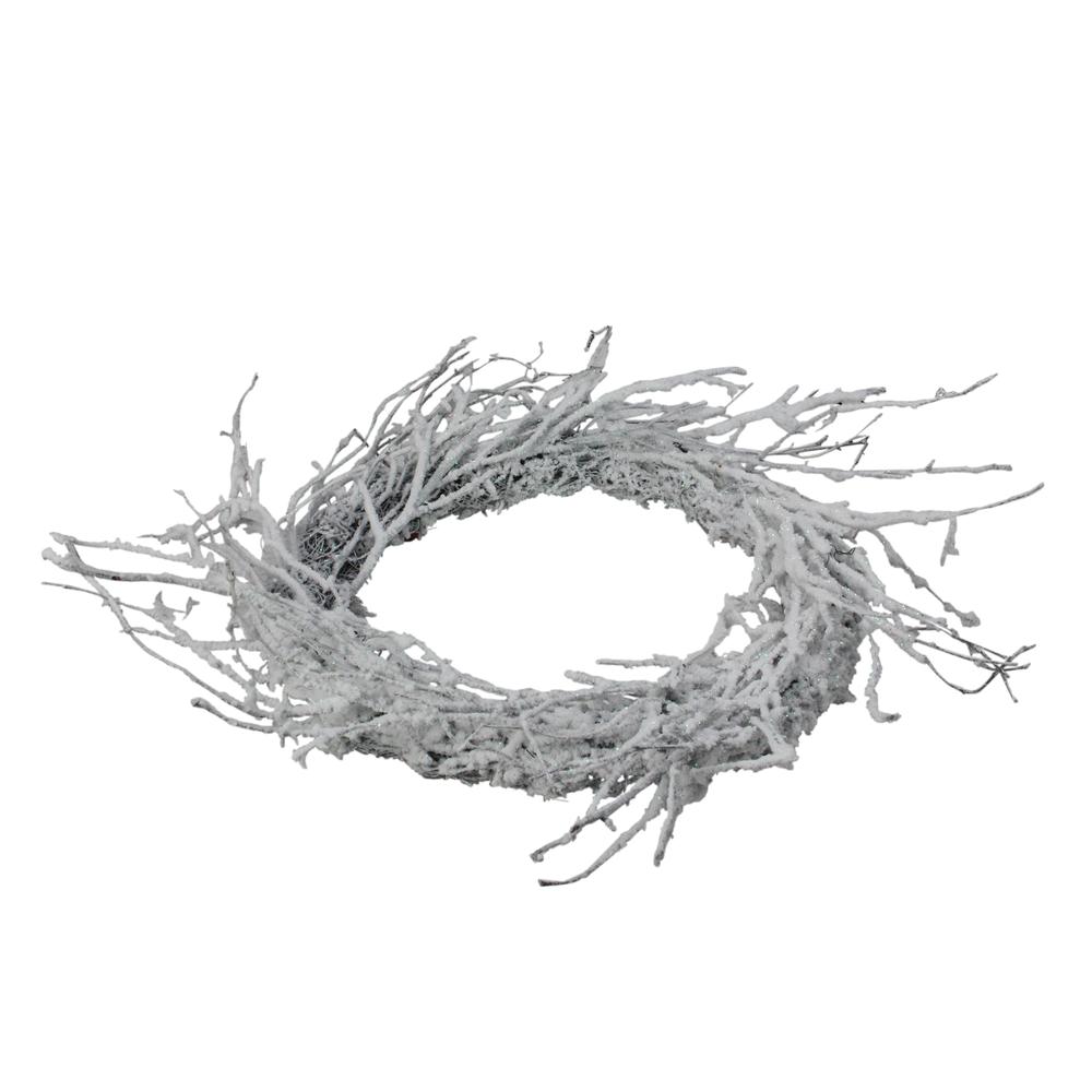 Snow Flocked and Iridescent Glitter Twig Artificial Christmas Wreath - 24-Inch  Unlit. Picture 2