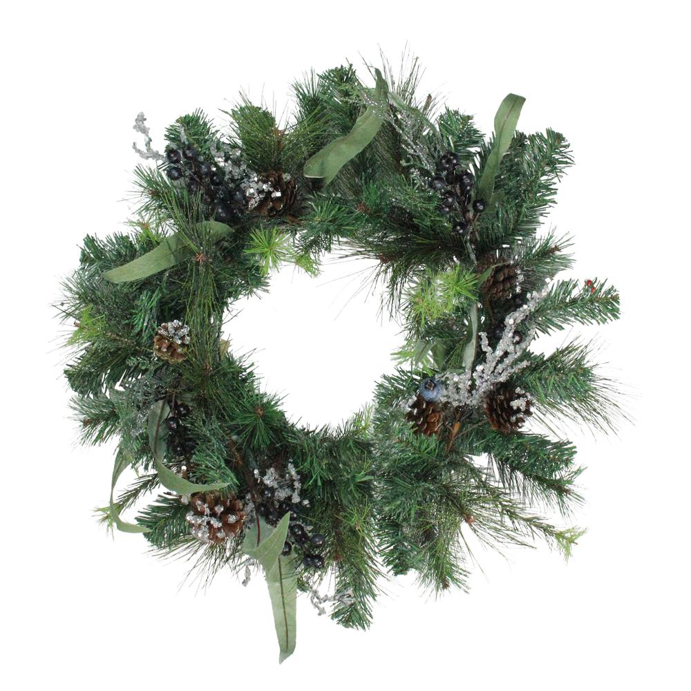 Mixed Pine with Blueberries Pine Cones and Ice Twigs Artificial Christmas Wreath - 24-Inch  Unlit. Picture 1