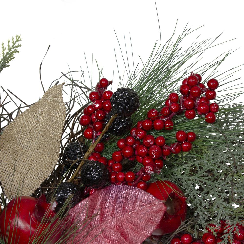 Autumn Harvest Pine  Berry and Pomegranate Wreath  24 inch  Unlit. Picture 3