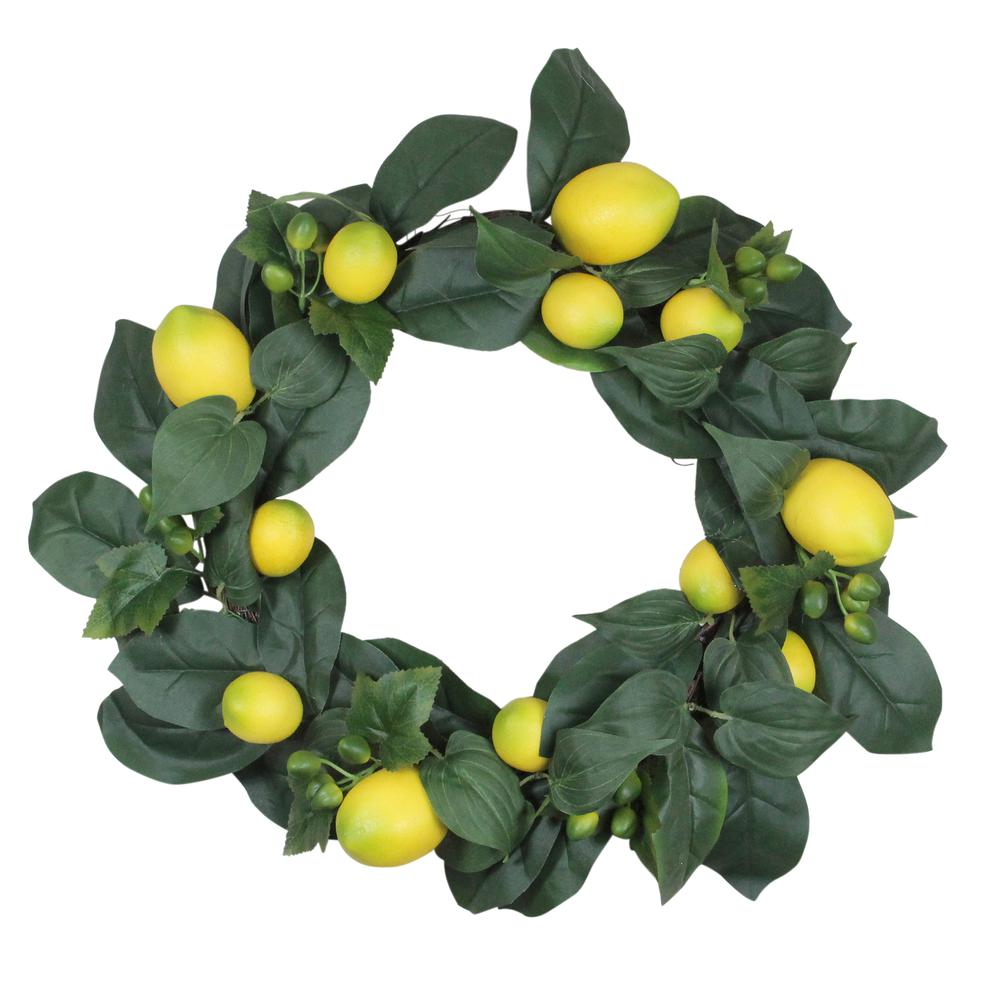 Lemon and Foliage Artificial Wreath  Yellow 22-Inch. Picture 1