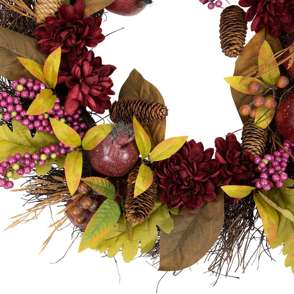 Mums and Pomegranates Artificial Fall Harvest Twig Wreath  24-Inch. Picture 2