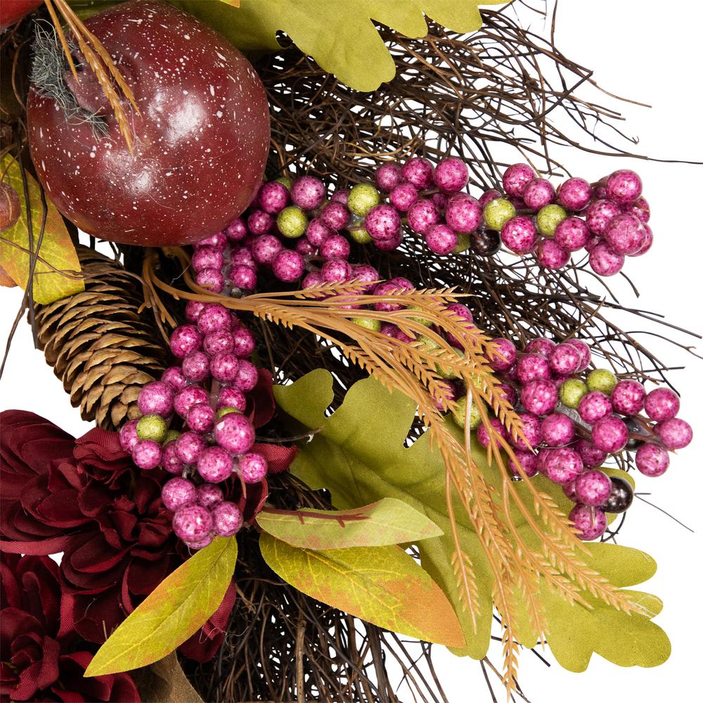 Mums and Pomegranates Artificial Fall Harvest Twig Wreath  24-Inch. Picture 4