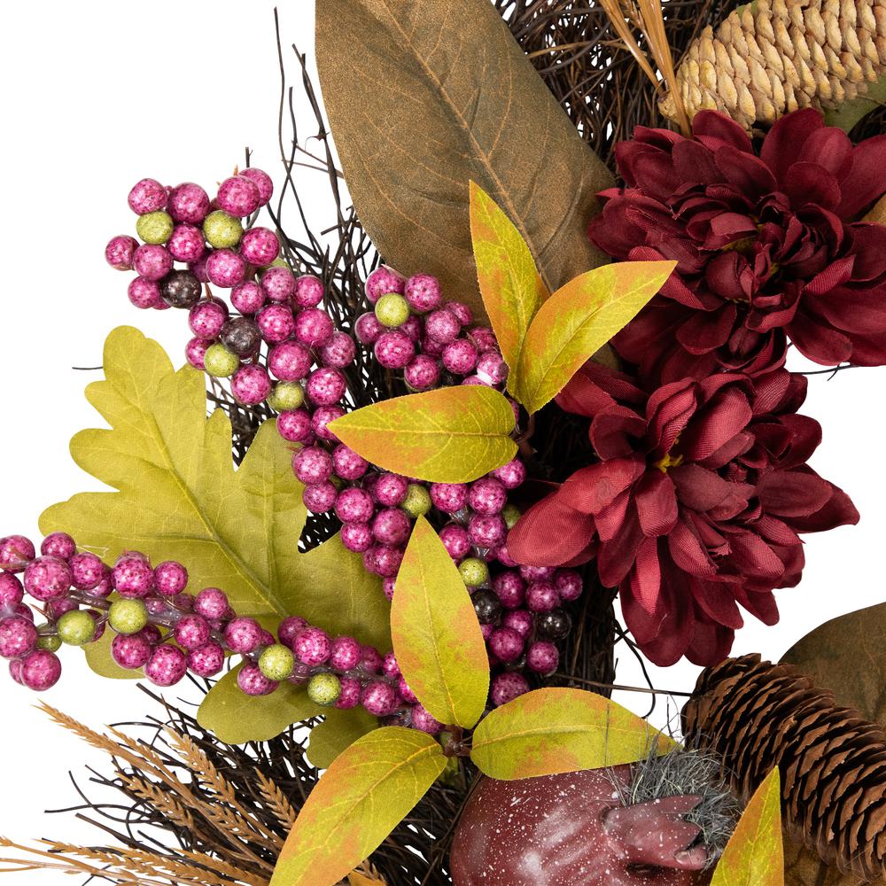 Mums and Pomegranates Artificial Fall Harvest Twig Wreath  24-Inch. Picture 5