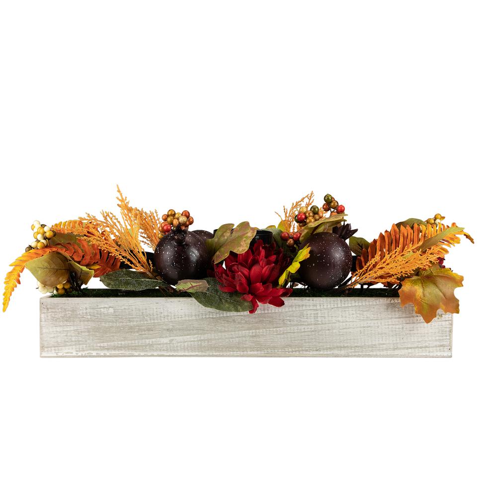 24" Autumn Harvest 3-Piece Candle Holder in a Rustic Wooden Box Centerpiece. Picture 3