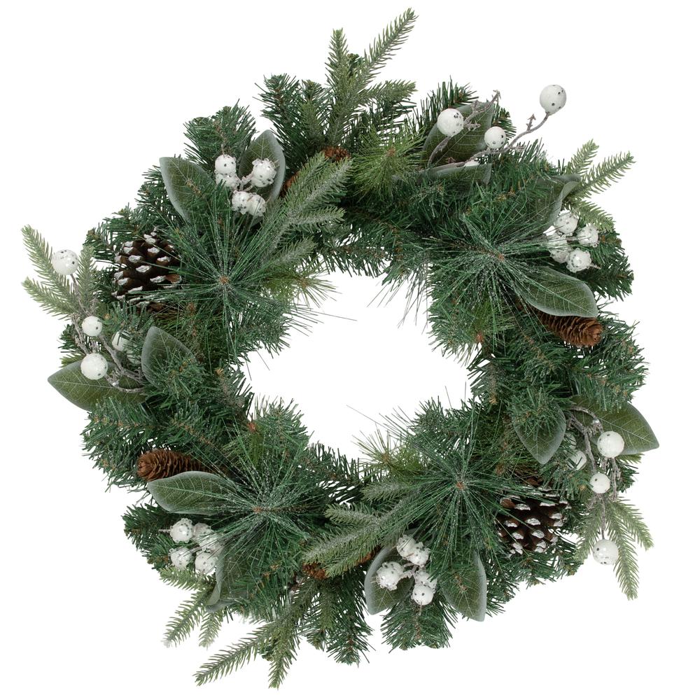 Frosted White Berry and Mixed Pine Artificial Christmas Wreath  24-Inch  Unlit. Picture 1