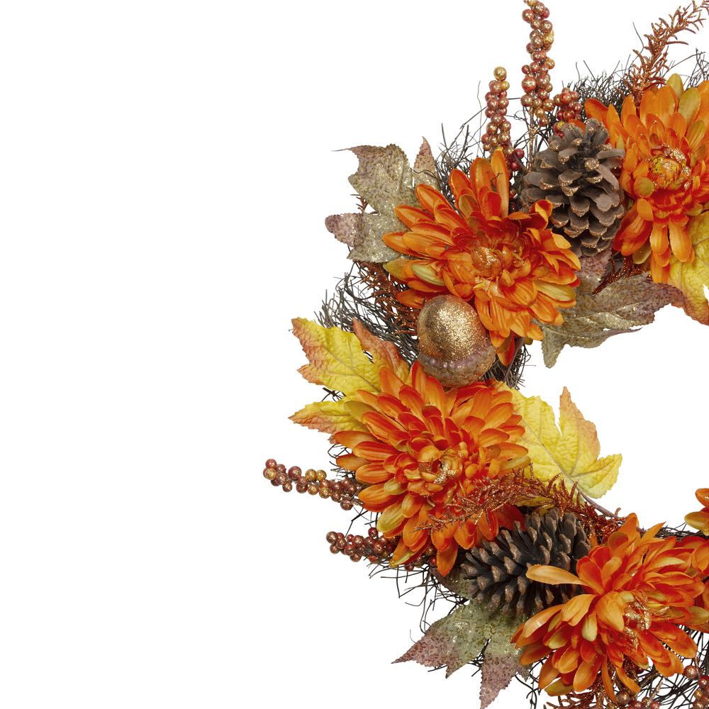 Mums and Acorns Artificial Floral Twig Wreath  22-Inch  Unlit. Picture 3