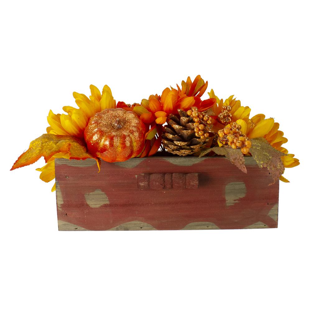 Autumn Harvest Maple Leaf and Berry Arrangement in Rustic Wooden Box Centerpiece. Picture 1
