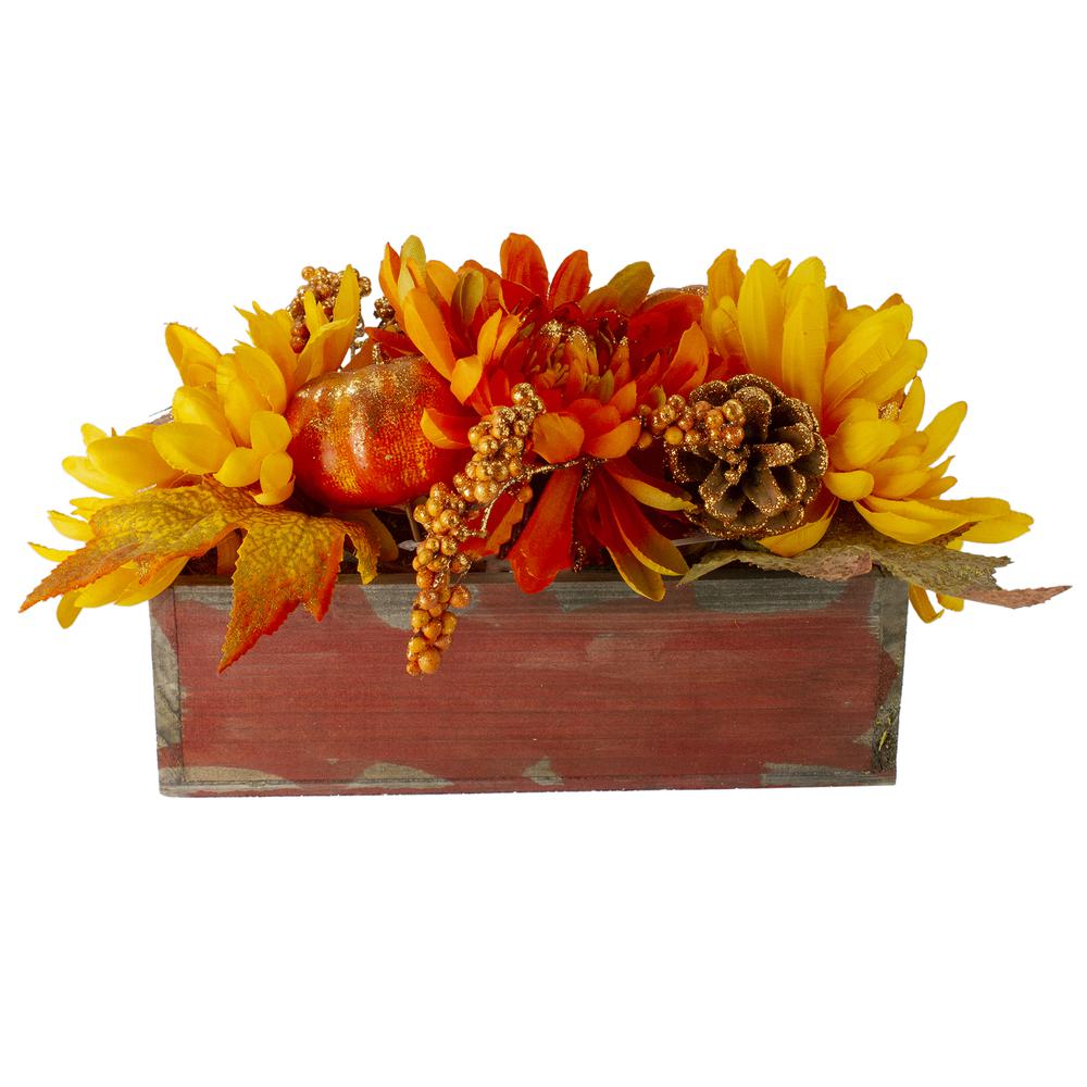 Autumn Harvest Maple Leaf and Berry Arrangement in Rustic Wooden Box Centerpiece. Picture 4