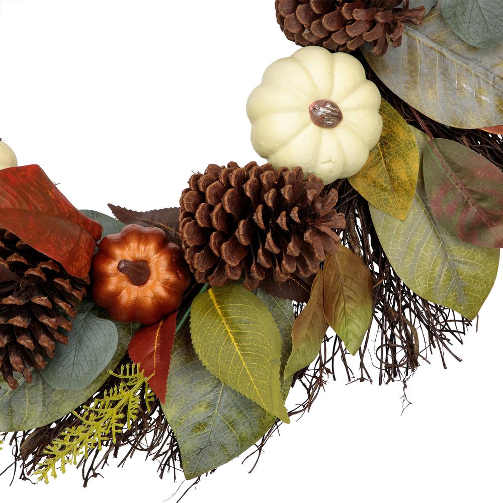 Pumpkin  Pinecone  and Gourd Artificial Fall Harvest Wreath  24-Inch  Unlit. Picture 3