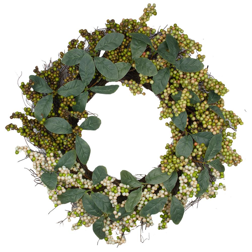 Berries and Leaves Twig Artificial Wreath  Green 24-Inch. Picture 1