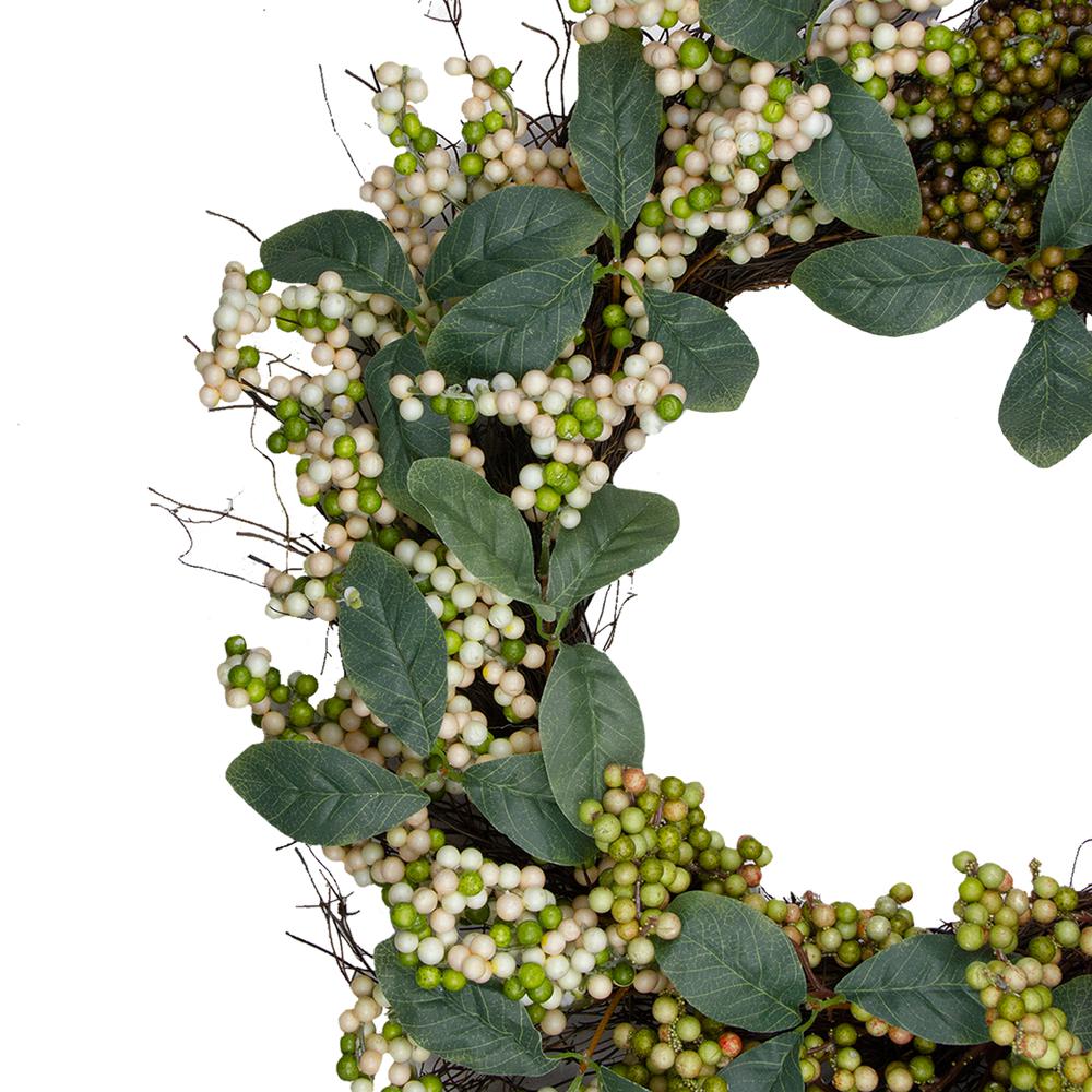 Berries and Leaves Twig Artificial Wreath  Green 24-Inch. Picture 2