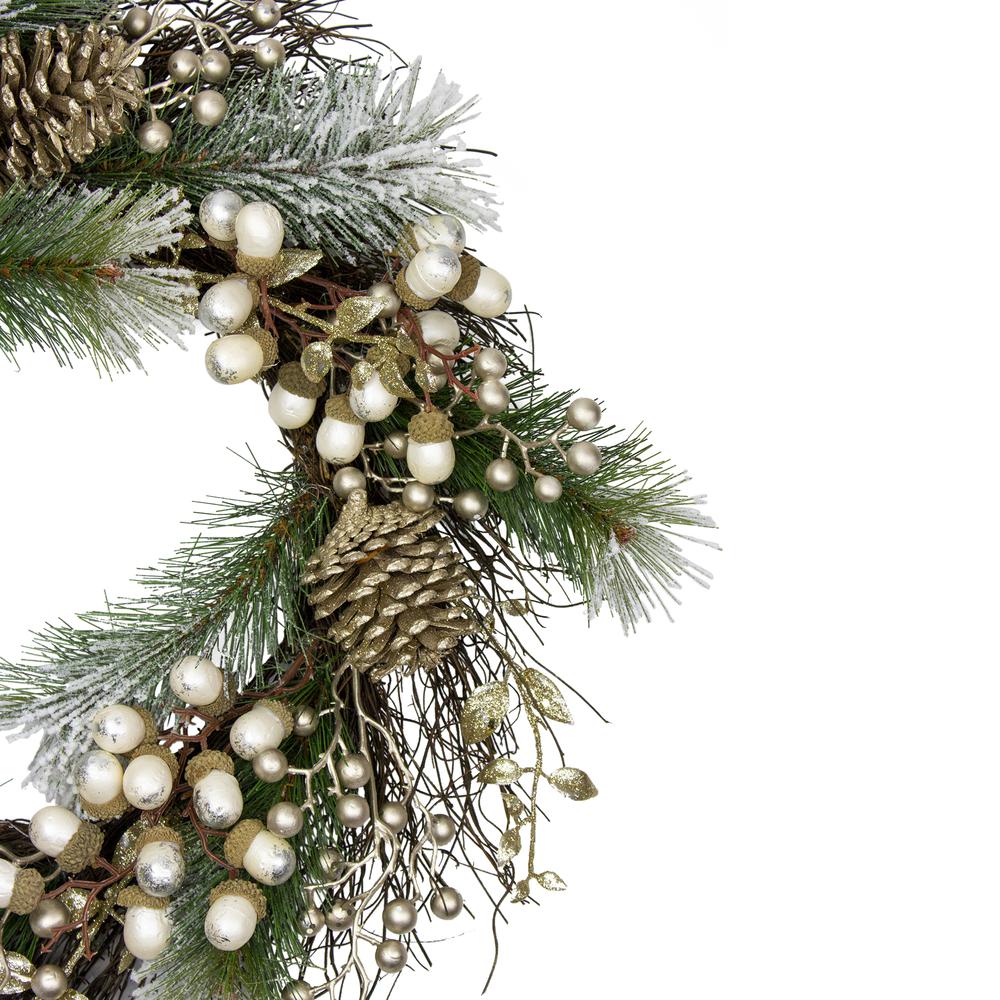 Acorn and Pine Cone Flocked Pine Needle Christmas Wreath - 22-Inch Unlit. Picture 3