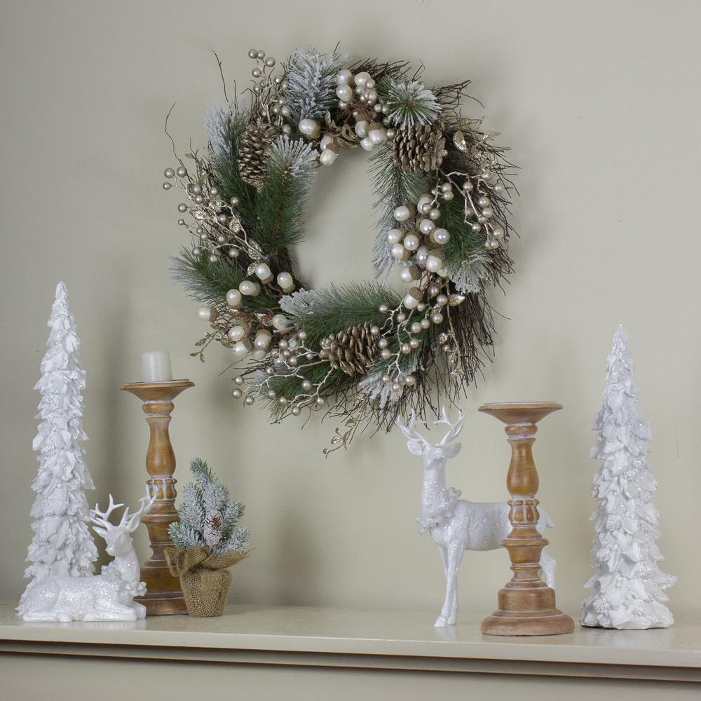 Acorn and Pine Cone Flocked Pine Needle Christmas Wreath - 22-Inch Unlit. Picture 2