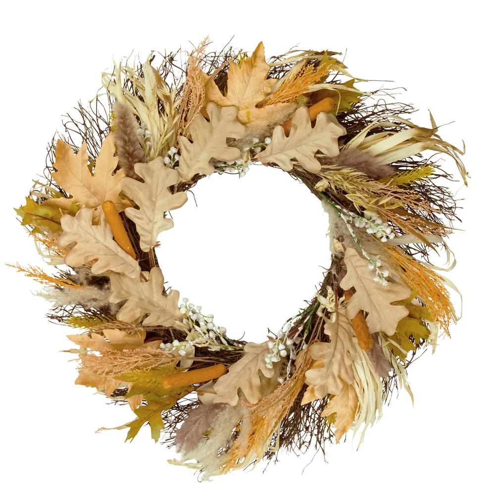 Cattail and Wheat Twig Artificial Fall Harvest Wreath  24-Inch. Picture 1