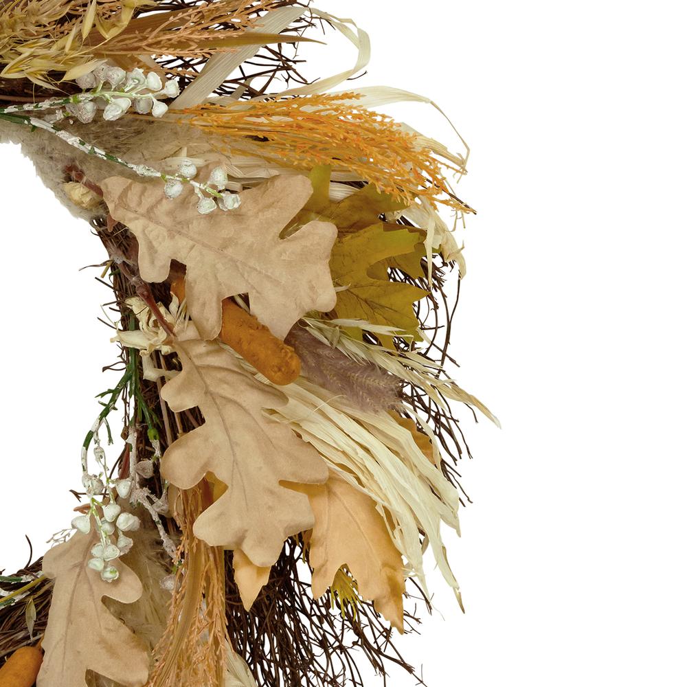 Cattail and Wheat Twig Artificial Fall Harvest Wreath  24-Inch. Picture 2