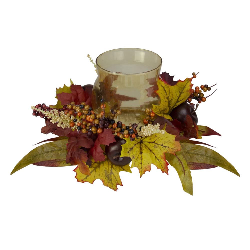15" Fall Apple and Berry Glass Hurricane Pillar Candle Holder Centerpiece. Picture 2