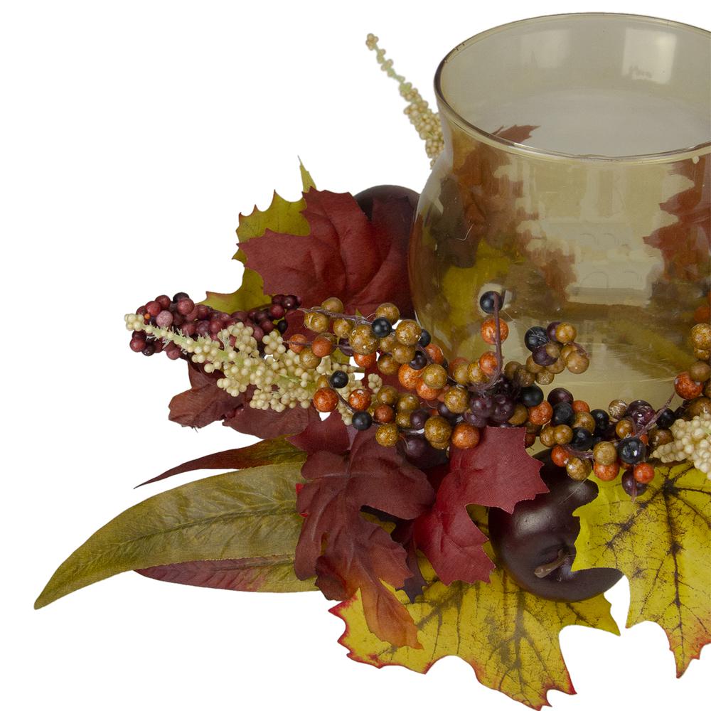 15" Fall Apple and Berry Glass Hurricane Pillar Candle Holder Centerpiece. Picture 5