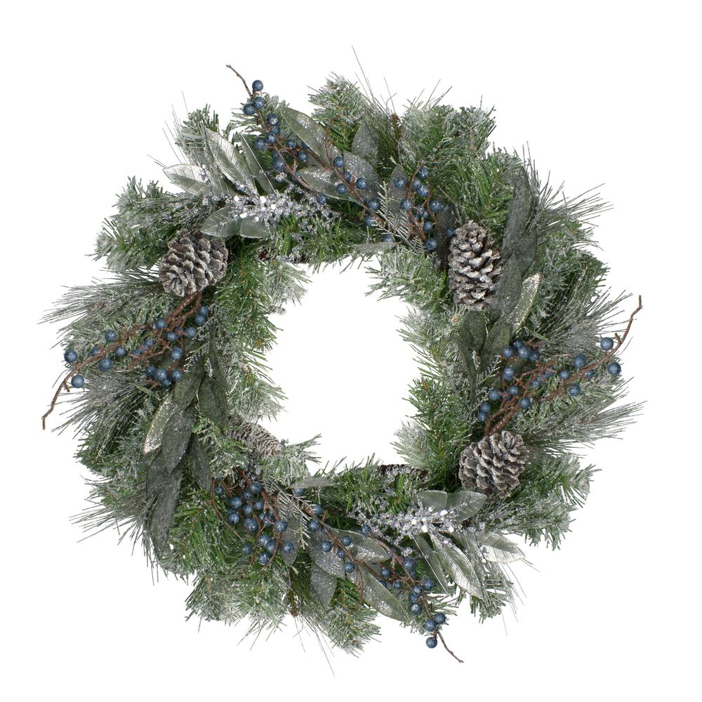 Mixed Pine and Blueberries Artificial Christmas Wreath -24-Inch  Unlit. Picture 1