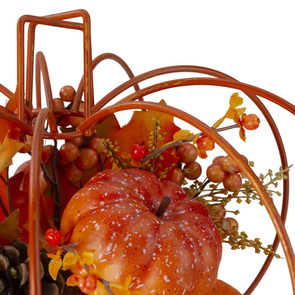 12" Autumn Harvest Maple Leaf and Berry Pumpkin Tabletop Centerpiece. Picture 2