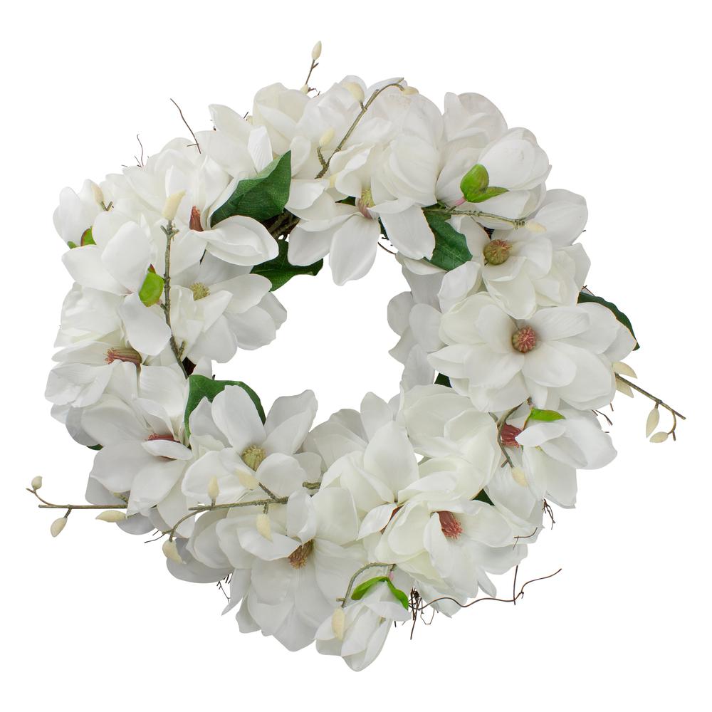 White Magnolias Artificial Spring Wreath - 24-Inch  Unlit. Picture 1