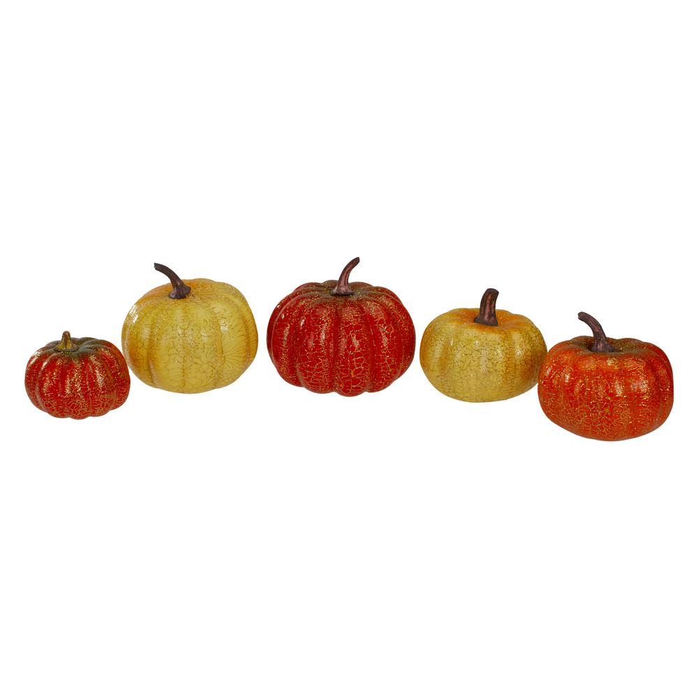 Set of 5 Artificial Fall Harvest Pumpkins Decorations 4". Picture 1