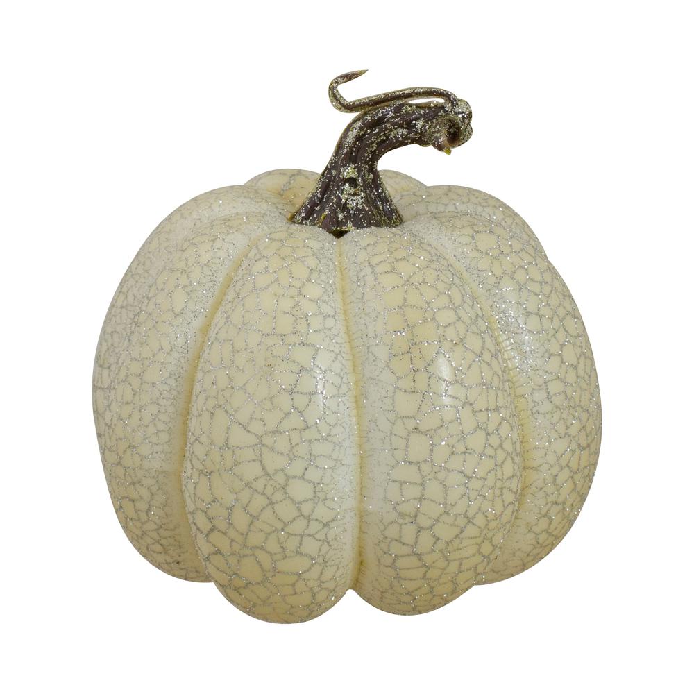 Set of 3 White Crackle Finish Fall Harvest Pumpkins 4". Picture 2