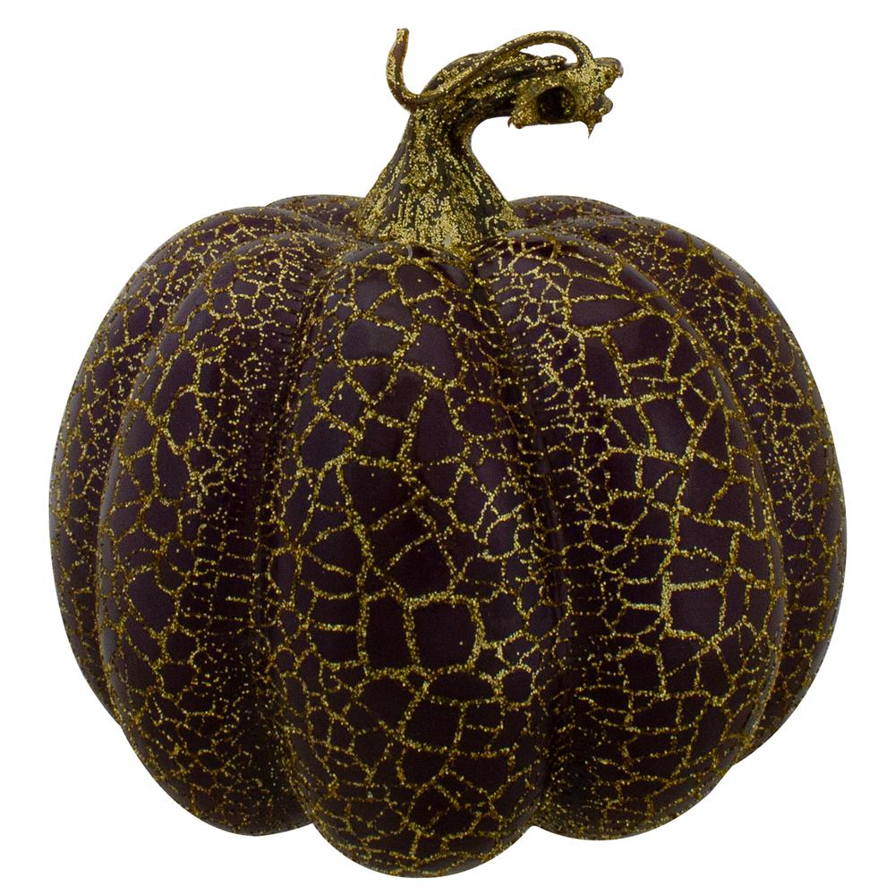 Set of 3 Orange  Brown and Purple Fall Harvest Tabletop Pumpkins 4". Picture 3