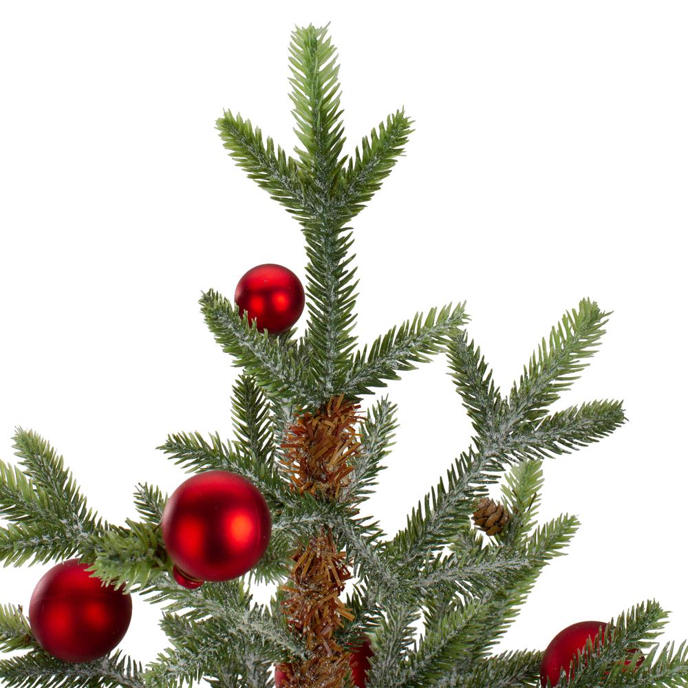 18" Potted Pine with Red Ornaments Medium Artificial Christmas Tree - Unlit. Picture 3