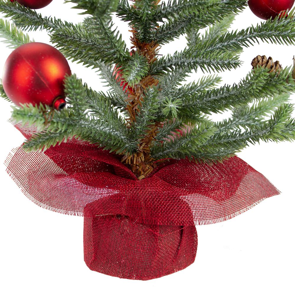 18" Potted Pine with Red Ornaments Medium Artificial Christmas Tree - Unlit. Picture 2