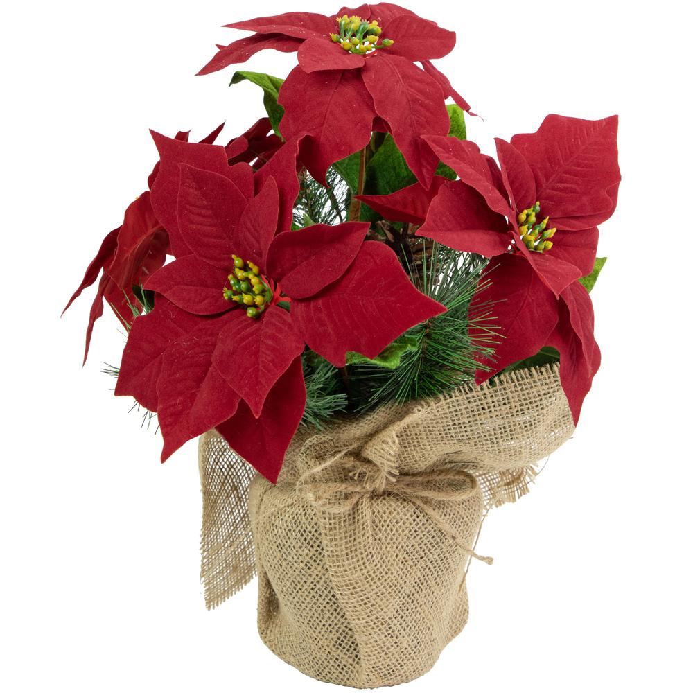 13.5" Red Poinsettia with Pine Cones Artificial Christmas Floral Arrangement. Picture 1