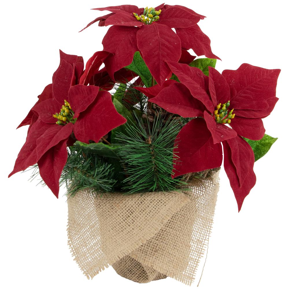 13.5" Red Poinsettia with Pine Cones Artificial Christmas Floral Arrangement. Picture 3
