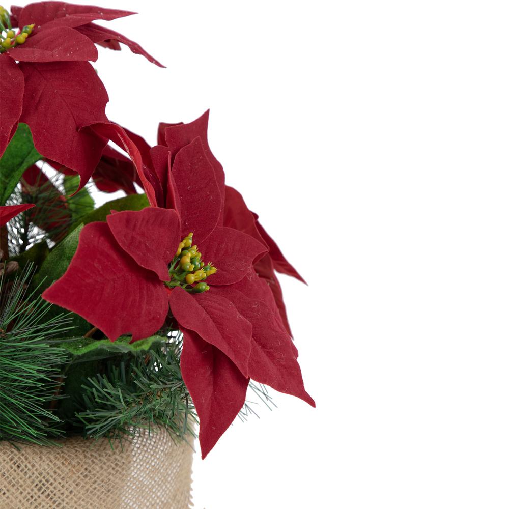 13.5" Red Poinsettia with Pine Cones Artificial Christmas Floral Arrangement. Picture 4