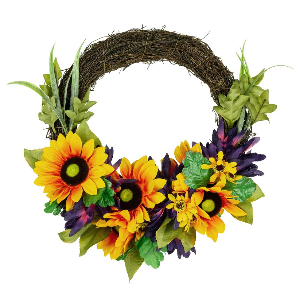 Sunflower and Mum Twig Autumn Artificial Floral Wreath  20-Inch. The main picture.