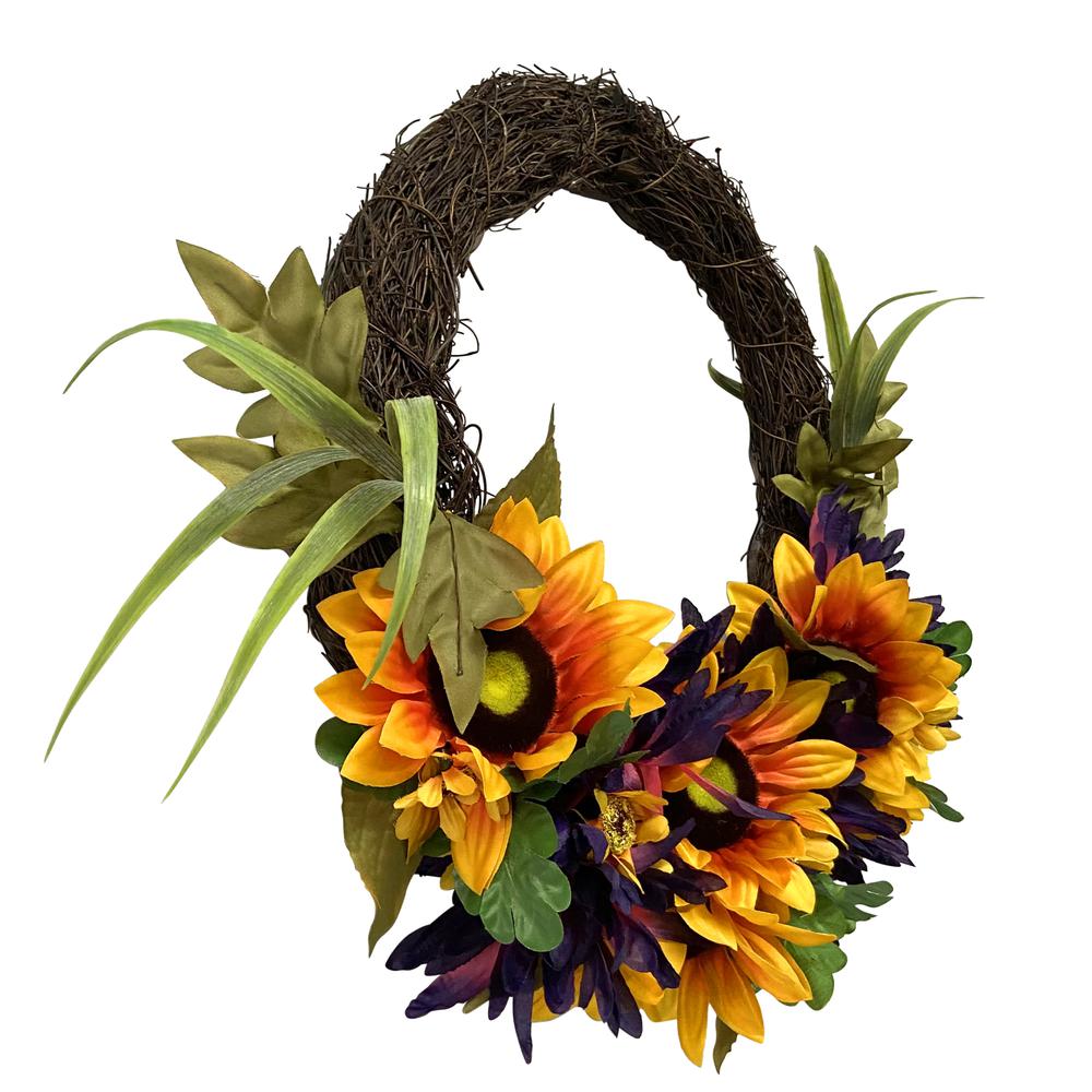 Sunflower and Mum Twig Autumn Artificial Floral Wreath  20-Inch. Picture 4
