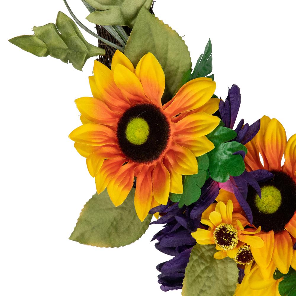 Sunflower and Mum Twig Autumn Artificial Floral Wreath  20-Inch. Picture 2