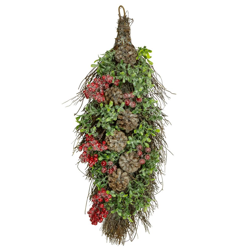 28" Glittered Pine Cone and Berry Artificial Teardrop Christmas Swag - Unlit. Picture 1
