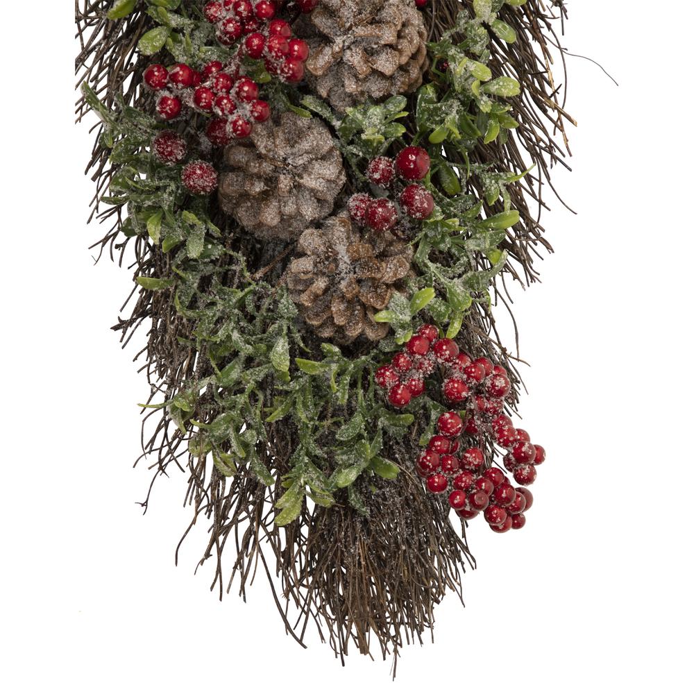 28" Glittered Pine Cone and Berry Artificial Teardrop Christmas Swag - Unlit. Picture 5
