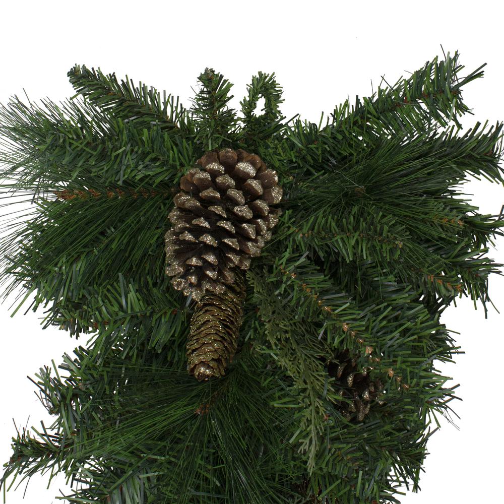 28" Artificial Mixed Pine with Pine Cones and Gold Glitter Christmas Teardrop Swag - Unlit. Picture 3