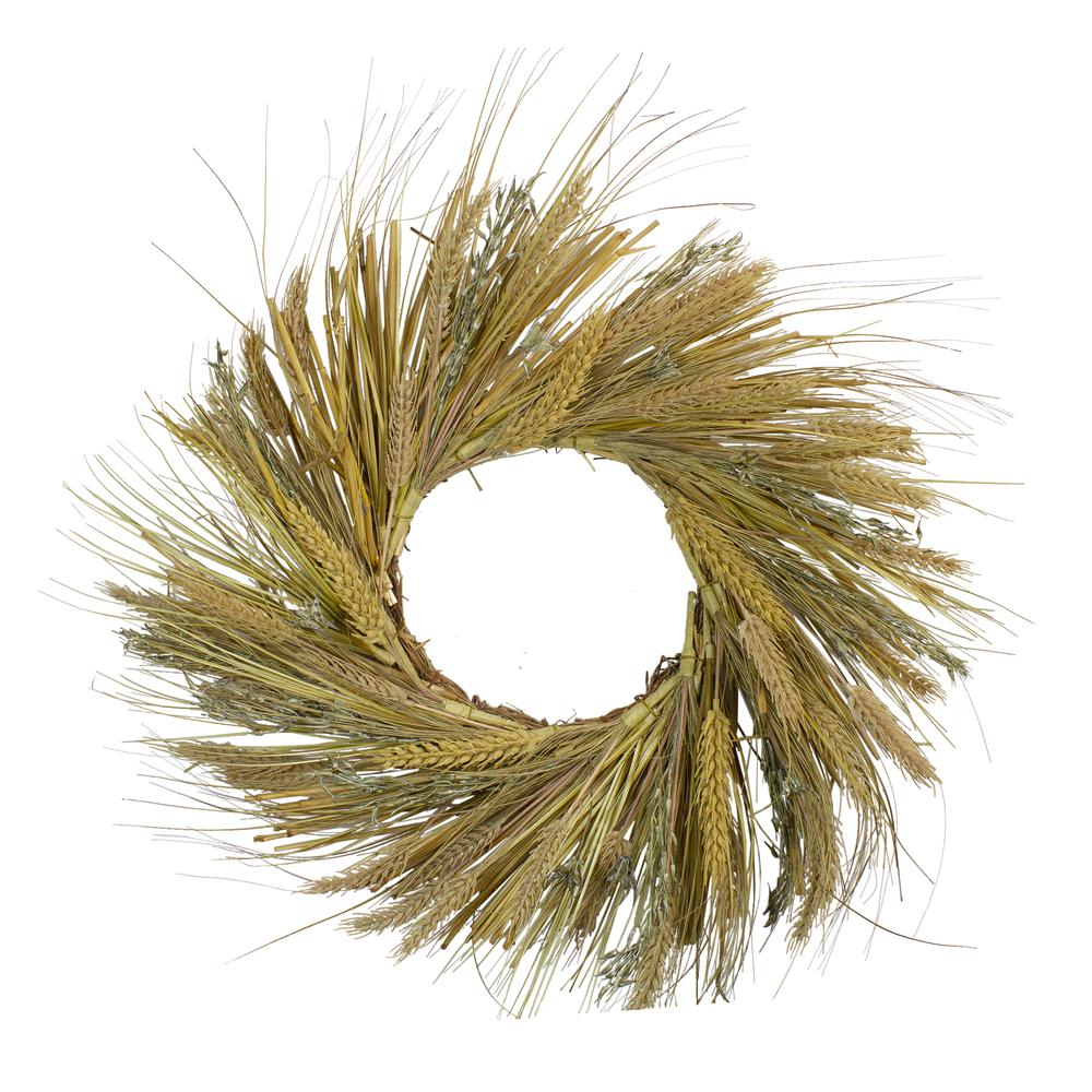Wheat and Straw Stalks Artificial Wreath  22-inch Unlit. Picture 1