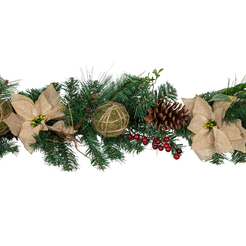 6' x 10" Mixed Pine with Poinsettias and Berries Christmas Garland  Unlit. Picture 2