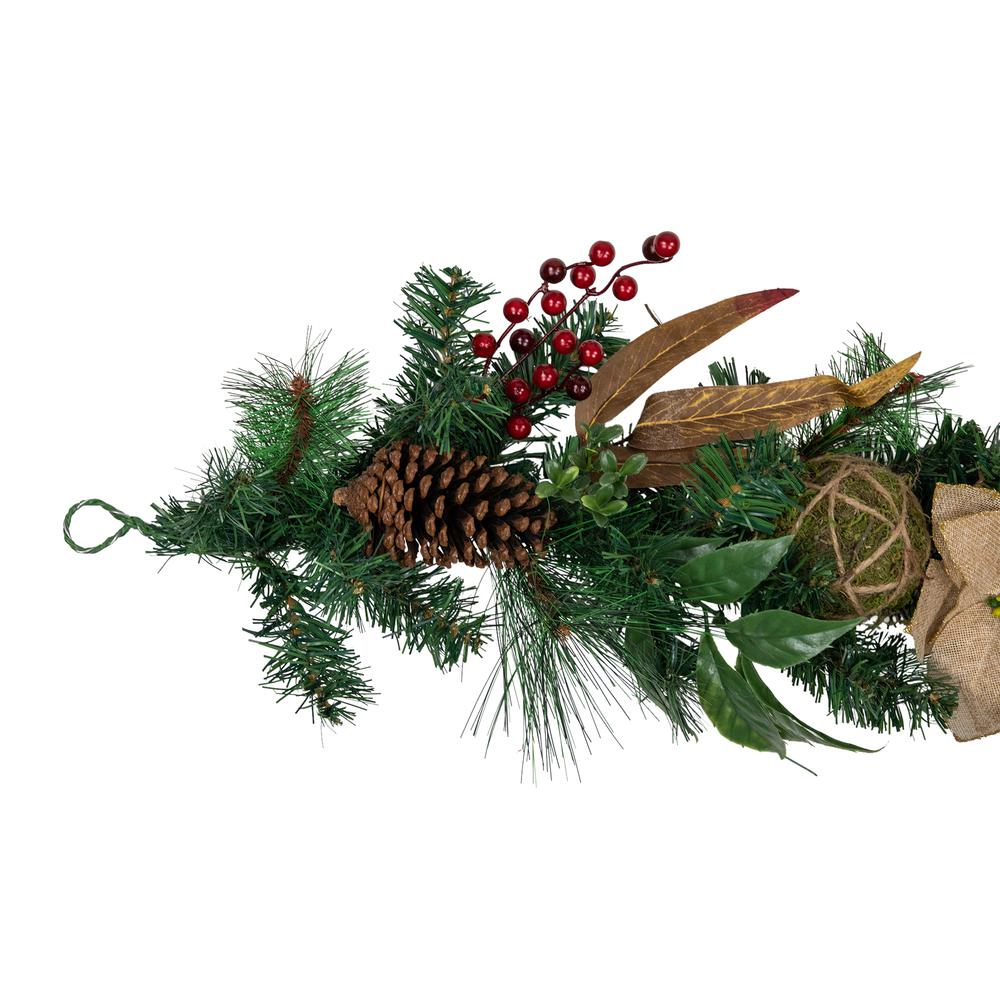 6' x 10" Mixed Pine with Poinsettias and Berries Christmas Garland  Unlit. Picture 3