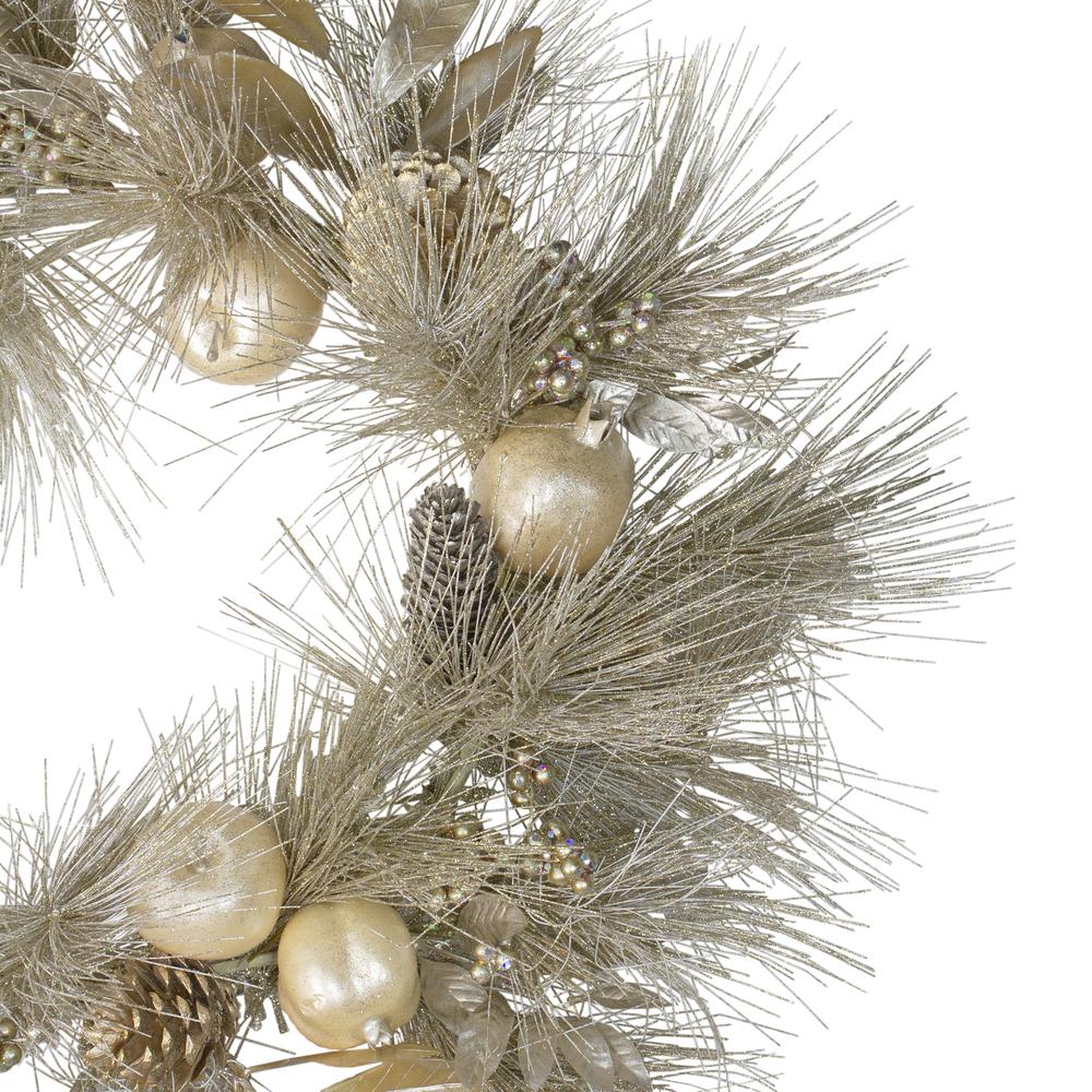 Champagne Gold Pomegranate and Apple Pine Needle Christmas Wreath - 24-Inch  Unlit. Picture 2