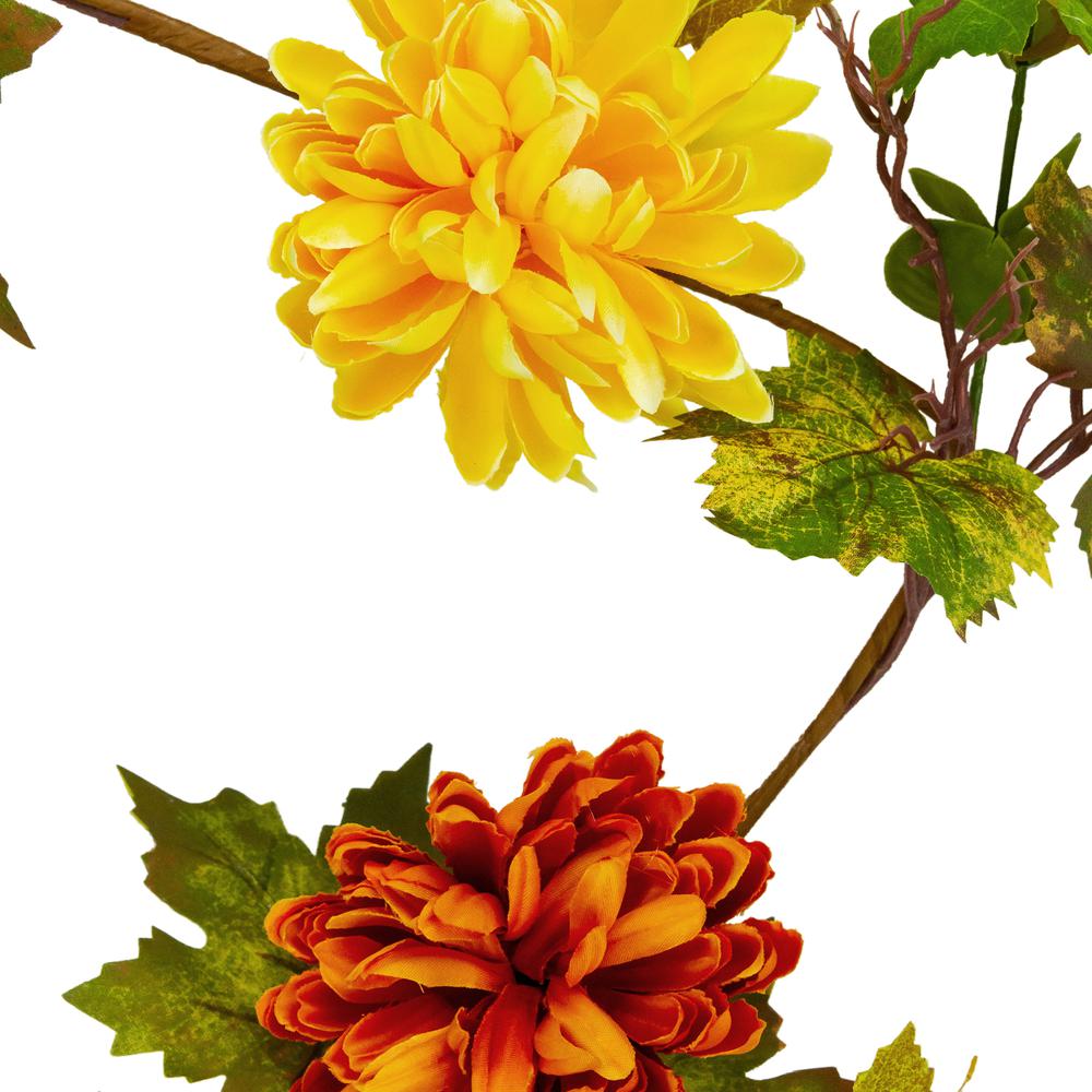 5.5' x 6" Red and Yellow Maple Leaf with Mum Flower Thanksgiving Garland - Unlit. Picture 2
